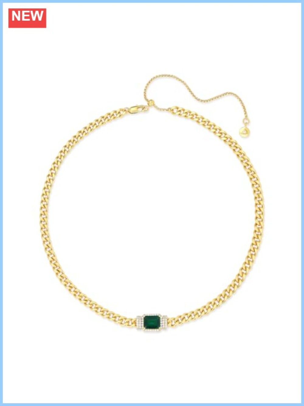 18K Gold Plated Created Emerald Slide Lock Choker Necklace
